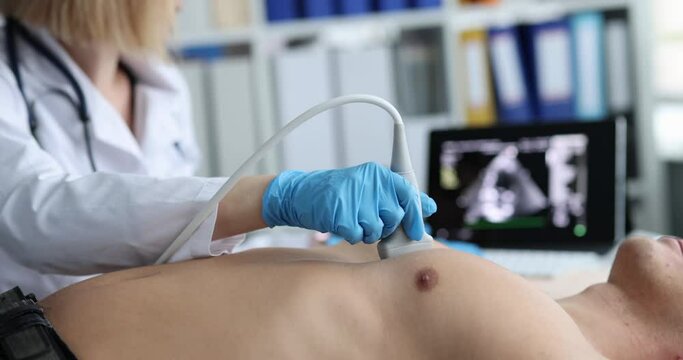 Ultrasound of heart and chest of young male athlete