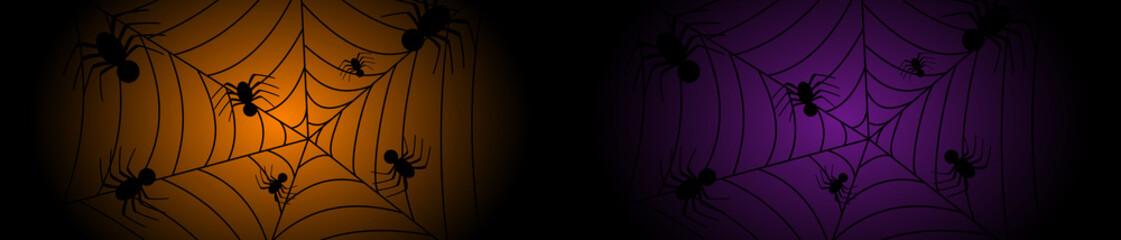 spiders on spiderweb on dark background for your halloween design