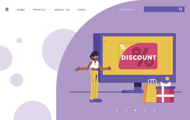 Shopping Illustration -  purple banner website mockup