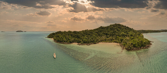 Island view from above, close to Thailand coas,t taken by a drone,  Koh Wai, Koh Chang, Trat, a tourist attraction for snorkeling