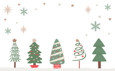 Obraz premium ナチュラルで可愛いクリスマスツリーと雪の冬フレーム_クリスマスカラー_文字なし