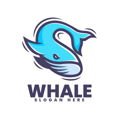 Vector Logo Illustration Whale Simple Mascot Logo.