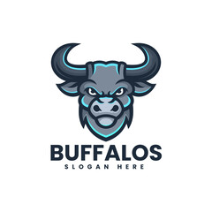 Vector Logo Illustration Bull Simple Mascot Style.