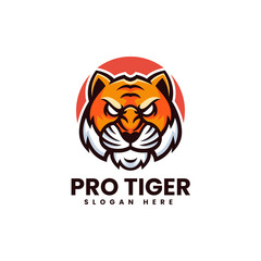 Vector Logo Illustration Tiger Simple Mascot Style.