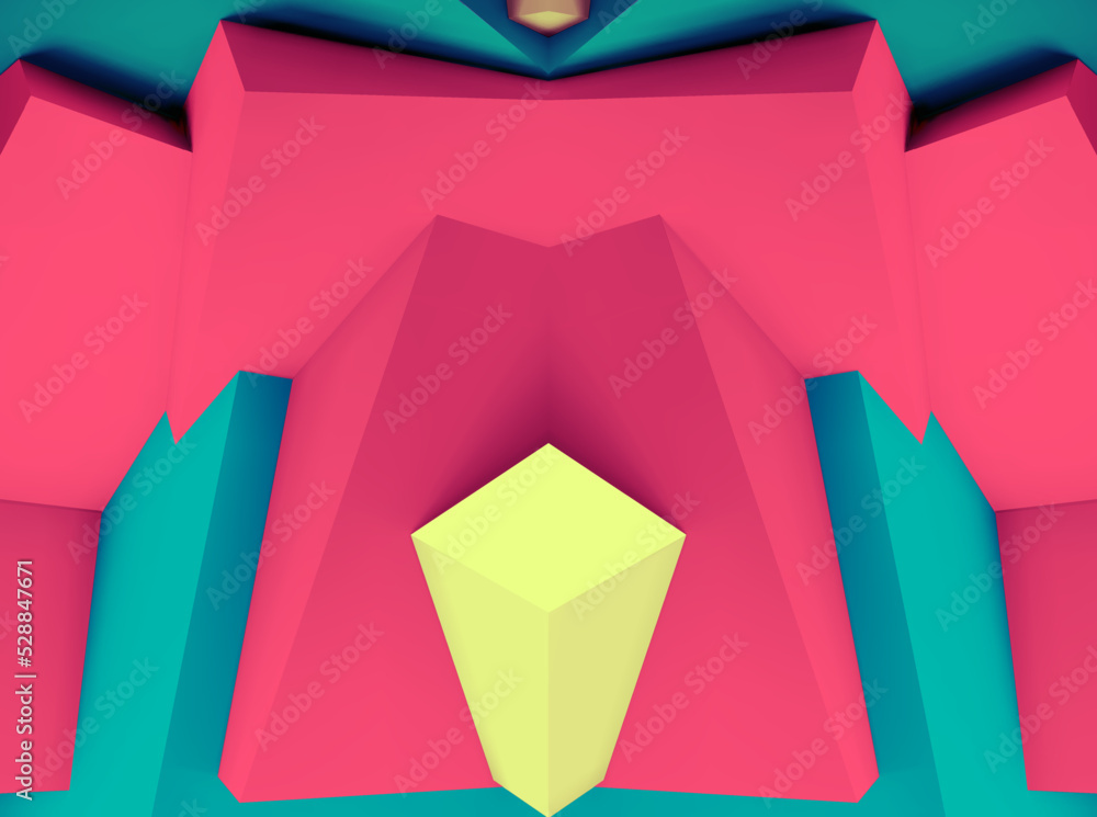 Poster Abstract geometric background with colorful 3D shapes or architectural forms for booklet or video conference backdrop