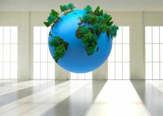 Earth floating in room