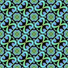 Abstract floral seamless ornament. Abstract blue and green pattern.  Design for decorating,background, wallpaper, illustration, fabric, clothing, batik, carpet, embroidery.