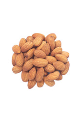Raw almonds isolated on transparent background ,top view.