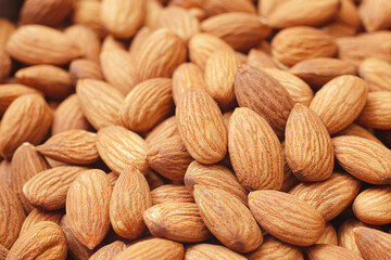 Pile of almond nuts with close up shot.