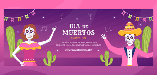 Dia De Los Muertos or Day of the Dead Cover Template Hand Drawn Cartoon Illustration