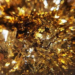 ゴールドカラーのホログラフィックフレークを敷き詰めた背景写真　質感素材