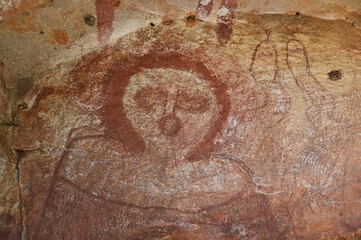 Aboriginal mythology painted on rock galleries in a cave in Kimberley Western Australia