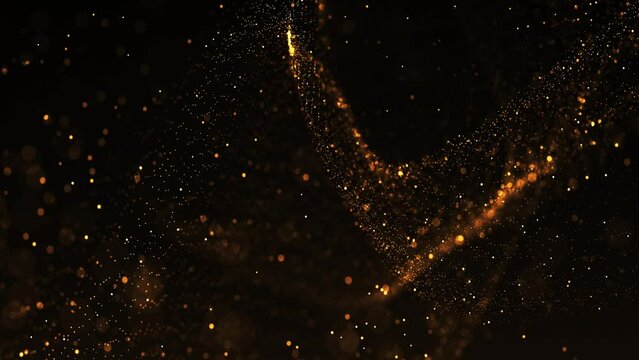Luxury gold particle abstract wavy background. Abstract gold luxury particle line dot bokeh wallpaper