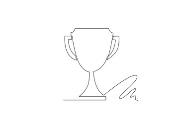 simple line illustration of winner celebration. one line concept of winner in sport or tournament and gold medal and first champion celebration.