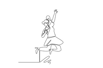 simple line illustration of winner celebration. one line concept of winner in sport or tournament and gold medal and first champion celebration.