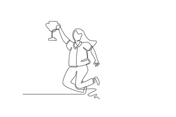 simple line illustration of winner celebration. one line concept of winner in sport or tournament and gold medal and first champion celebration.