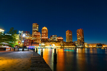 Fototapeta premium landscape night view of Boston harbor