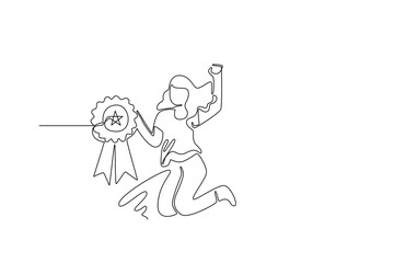 simple line illustration of winner celebration. one line concept of winner in sport or tournament and gold medal and first champion celebration.