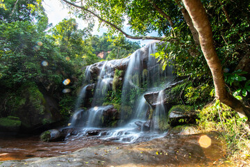 waterfall in deep rainforest during rainy season at Bueng Kan, Thailand