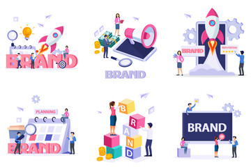 Fototapeta na wymiar Business brand vector concept. Building brand marketing strategy. Brand name, brand planning, brand reputation.