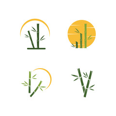 bamboo logo with green leaves vector illustration template