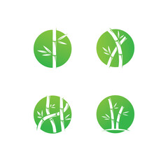 bamboo logo with green leaves vector illustration template