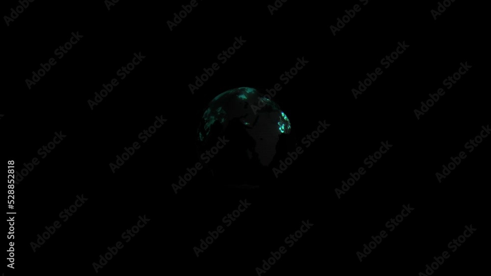 Aufkleber Hologram of the globe for international, worldwide web or networking with black futuristic or information technology background and mockup. 3D global design for IT cyberpunk security or ai hacking
