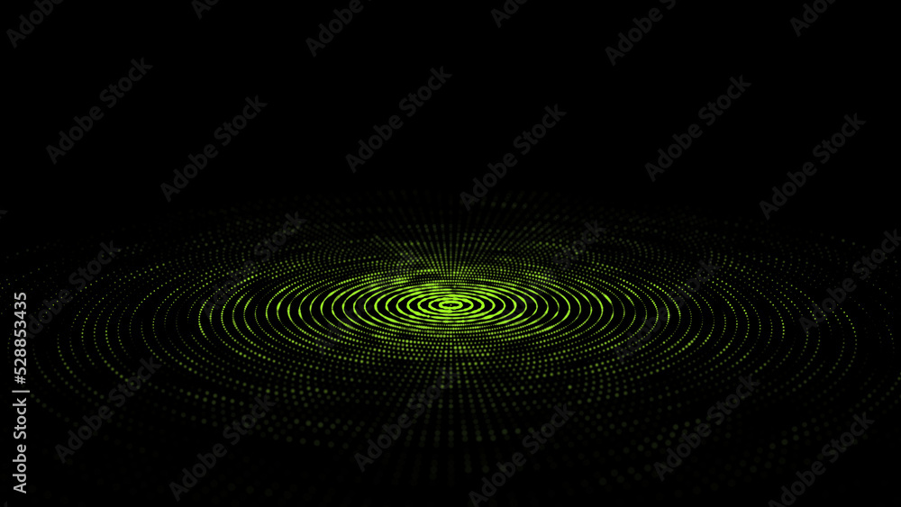 Aufkleber digital vibration and sound, flat plate. circle flatness rings with points and particles on the dark