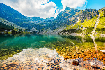 Fototapeta na wymiar Tatra National Park in Poland. Tatra mountains panorama, Hiking in Gasienicowa valley (Hala Gasienicowa) to Czarny Staw Gąsienicowy near Kasprowy Wierch