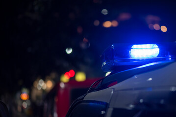 Obraz na płótnie Canvas Emergency light of police patrolling car on street in night