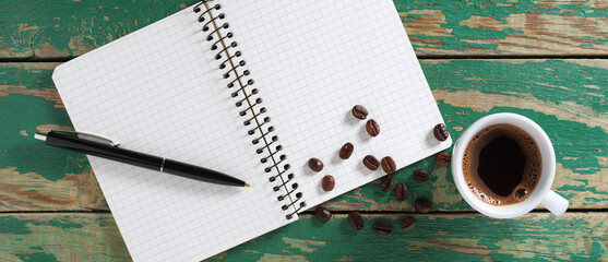 Notepad and coffee