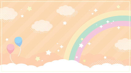 パステルな虹の背景イラスト_オレンジ