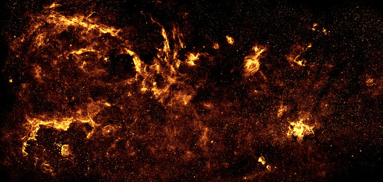 Galaxy, space and universe nebula in solar system, milky way and night sky for stars science and fantasy background. Abstract zoom of gold star explosion, hydrogen pattern texture in nature research