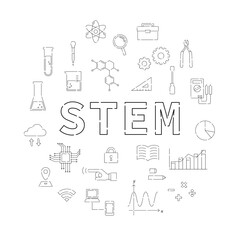 STEM教育のコンセプトイラスト（アイコン背景）（白背景・ベクター・切り抜き・線画）