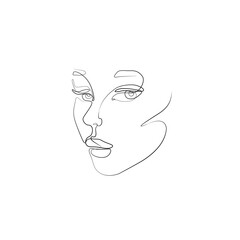 Abstract portrait, continuous line drawing, face of the girl is a single line on a white background, vector illustration. Tattoo, print and logo design for a spa or beauty salon.