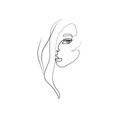 Abstract portrait, continuous line drawing, face of the girl is a single line on a white background, vector illustration. Tattoo, print and logo design for a spa or beauty salon.
