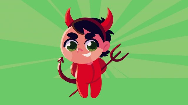 happy halloween animation with little boy devil