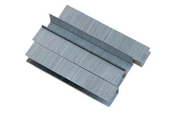 Metal staples for staple machine isolated on white background close up