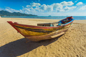 Fishing boats in marina at Vietnam - obrazy, fototapety, plakaty