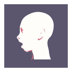 Silhouette of a female head. Surprised beautiful woman with open mouth