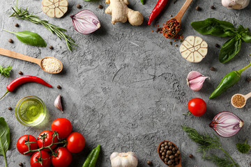 Concept of cooking, different spices, space for text