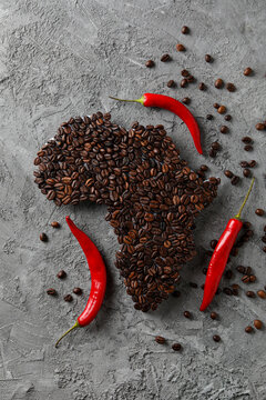 Shape of Africa continent made of coffee beans