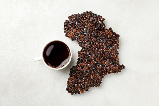 Shape of Africa continent made of coffee beans