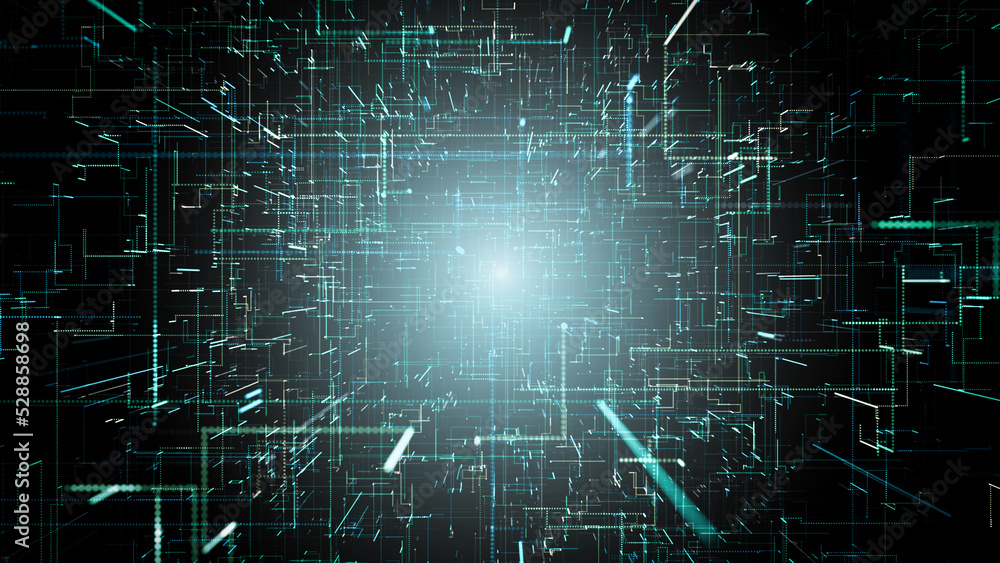Wall mural 3d illustration. digital technology network data background.