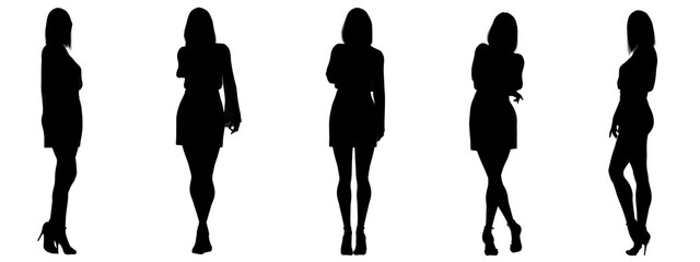 3d illustration. silhouette of Beautiful business woman standing in different poses wearing office formal outfit.