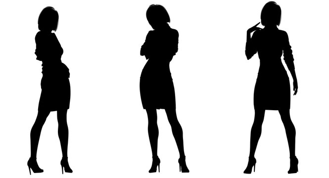 3d illustration. silhouette of Beautiful business woman standing in different poses wearing office formal outfit.