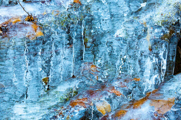 Ice formations including icicles and subtle colors in Bolton, Connecticut.