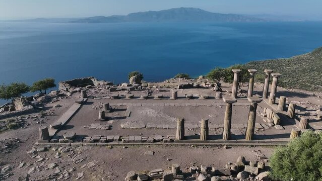 Athena Temple Drone Video, Assos Antique City Behramkale, Canakkale Turkey