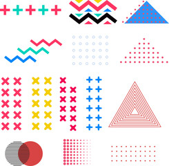 Memphis design, retro elements for web, vintage, advertisement, commercial banner, poster, leaflet, billboard, sale. Collection trendy halftone vector geometric shapes.