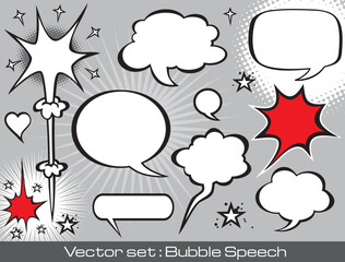 A set of comic bubbles and elements. Comic dialog empty cloud, space text